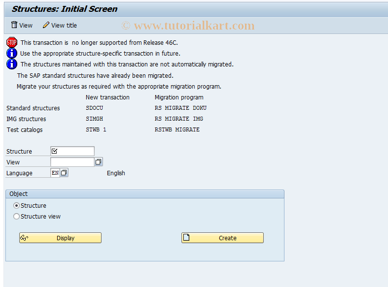 SO70 SAP Tcode Hypertext Display/Maintenance Structure Transaction Code
