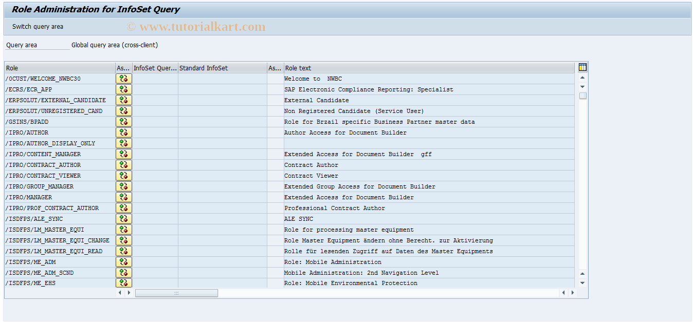 SQ10 SAP Tcode SAP Query Role Administration Transaction Code