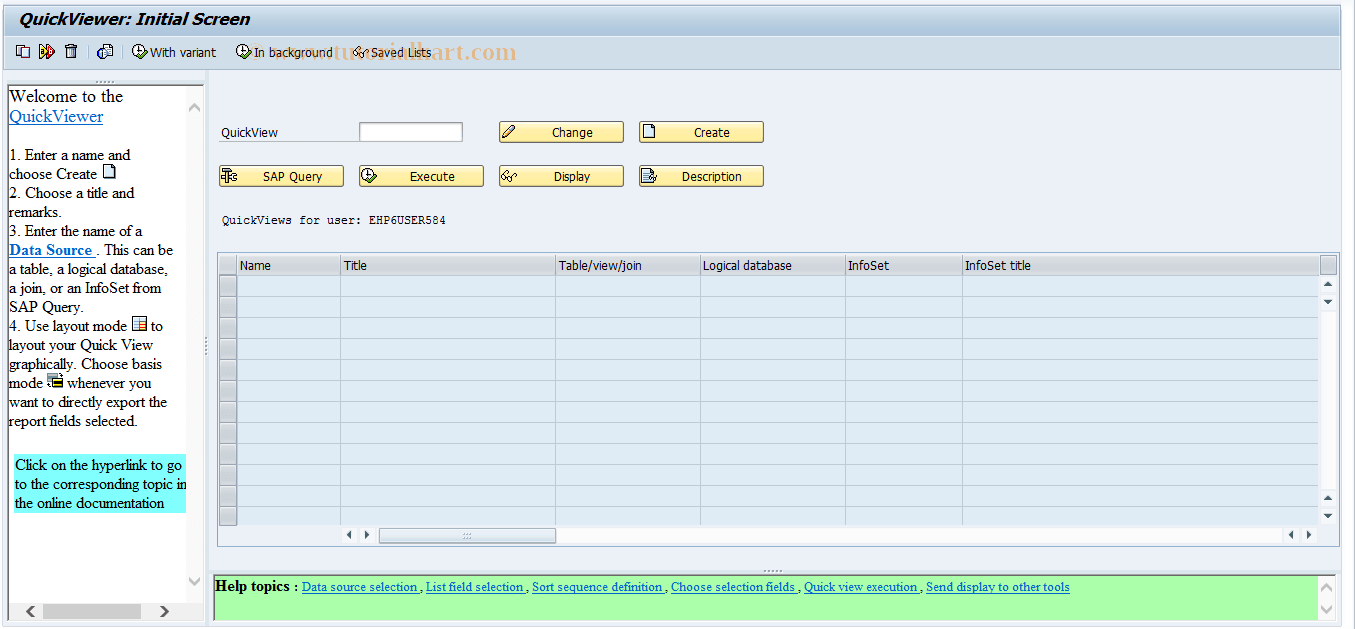 SQVI SAP Tcode QuickViewer Transaction Code