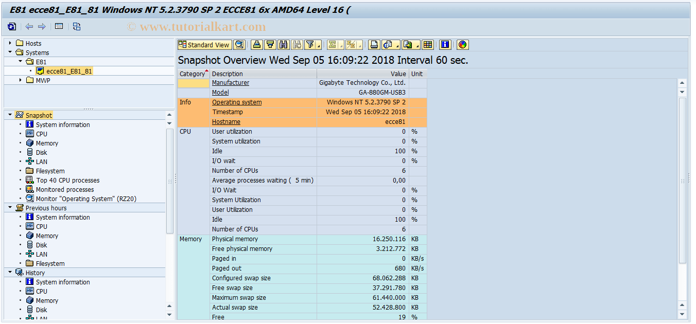ST06 SAP Tcode Operating System Monitor Transaction Code