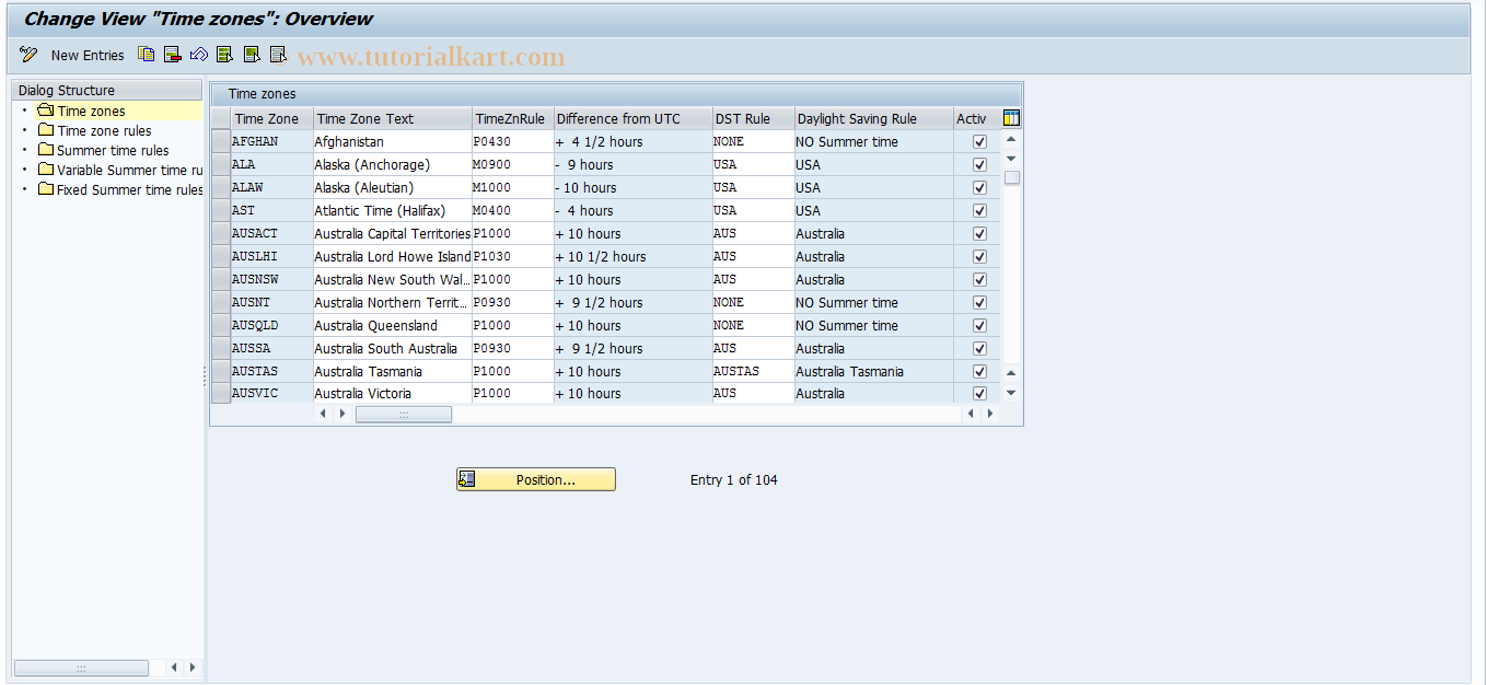 STZBC SAP Tcode Maintain time zones in Basis Customer Transaction Code