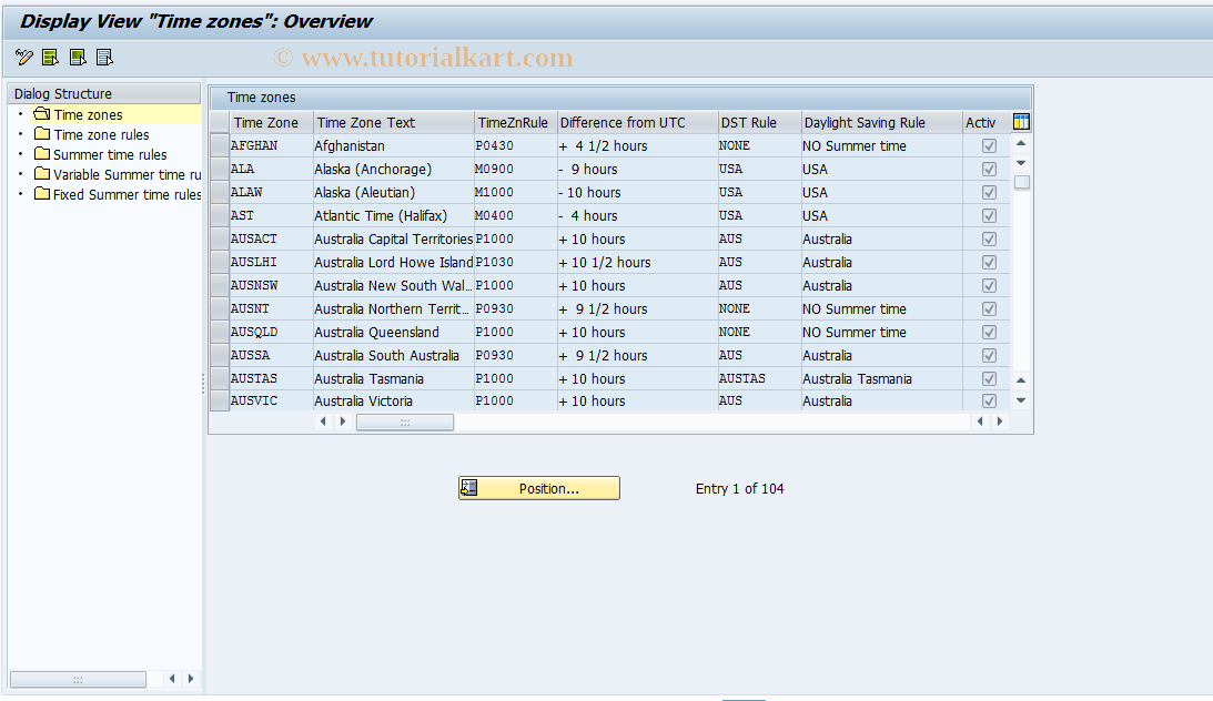 STZBD SAP Tcode Display time zones (Basis Customer ) Transaction Code