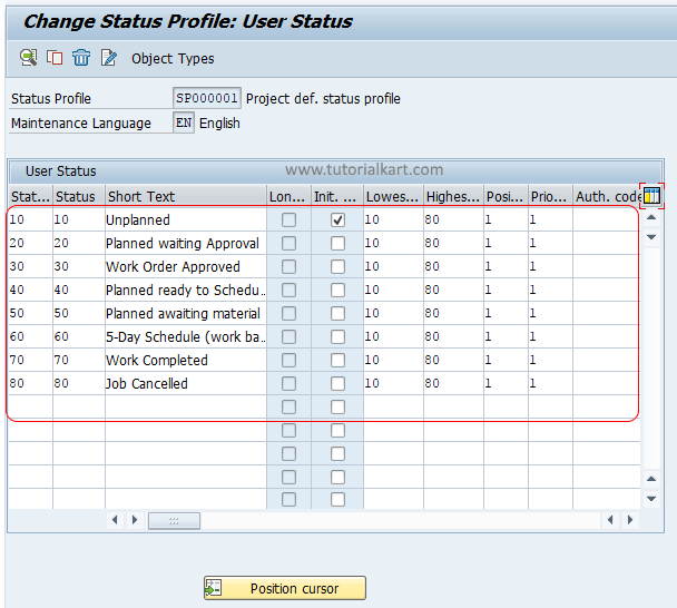 SAP PS Create User Status Profile TutorialKart