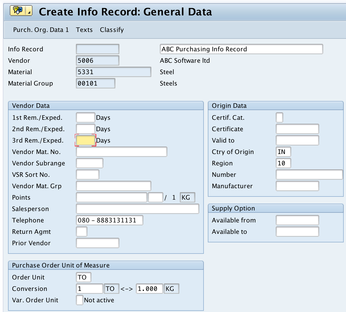 SAP MM How to Create Purchase Info Record