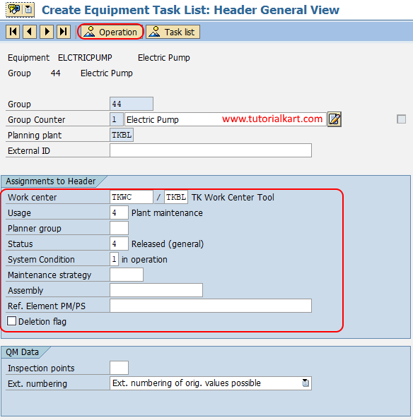 SAP PM Create Task List for Equipment in SAP TutorialKart