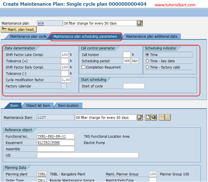 SAP PM Create Single Cycle Maintenance Plan in SAP TutorialKart