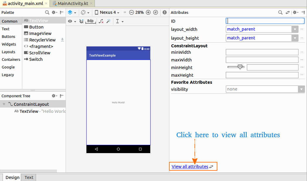 Kotlin Android TextView Basic Example TutorialKart