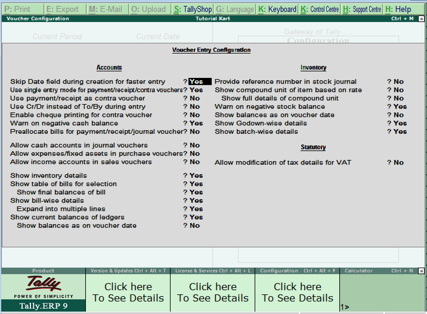 Configurations in Tally ERP 9 (F12 Configuration) TutorialKart