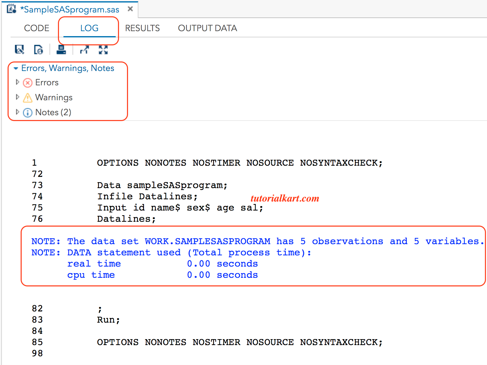 Writing our first Sample SAS Program TutorialKart