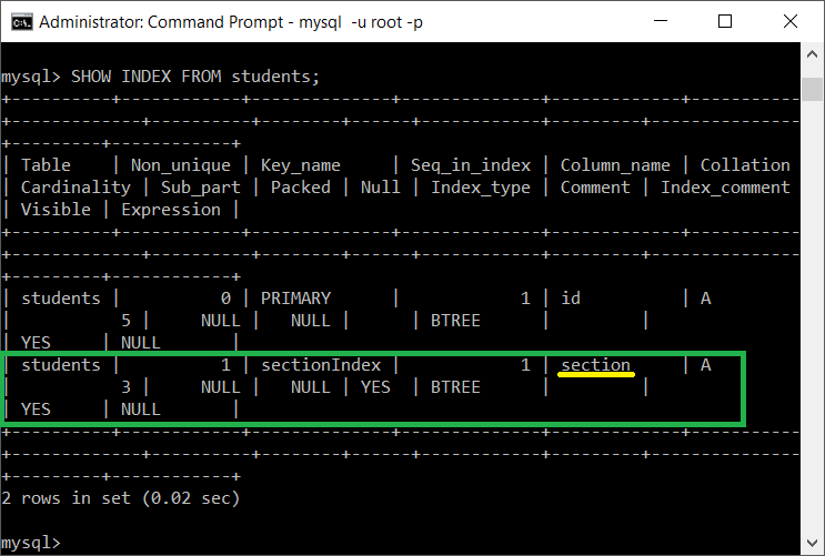 How to add a Column to the INDEX in MySQL table?