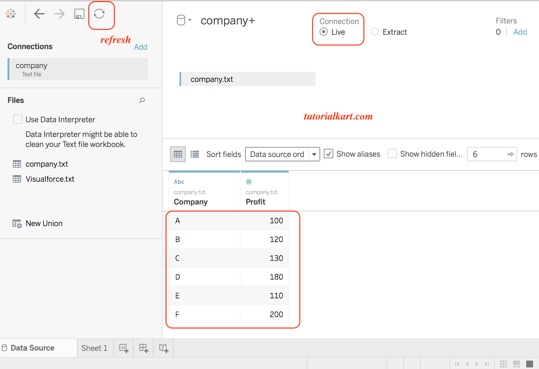 Tableau Data connection