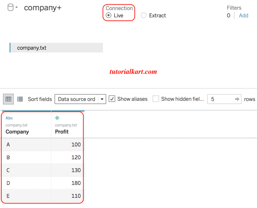 Tableau Data connection