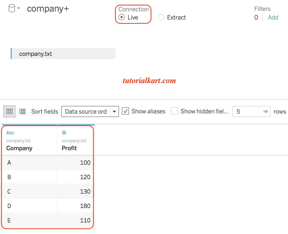 Tableau Data connection