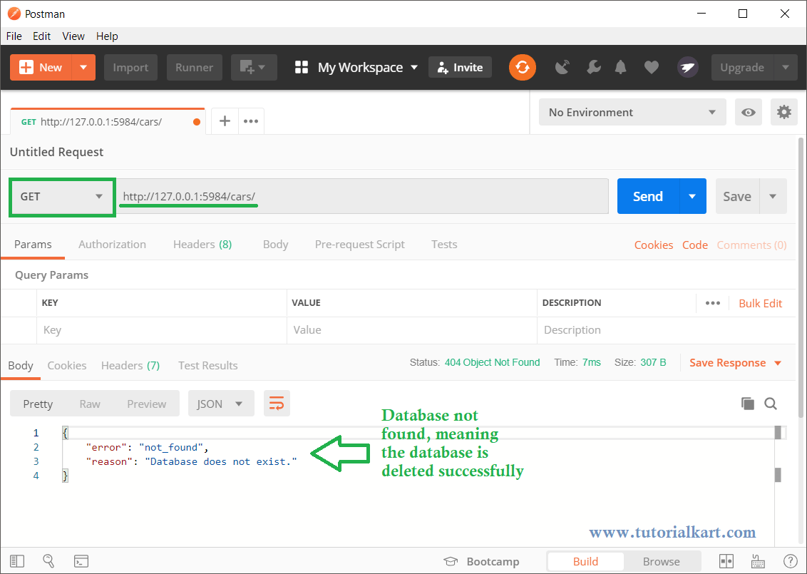 CouchDB Delete Database REST API,  Interface TutorialKart