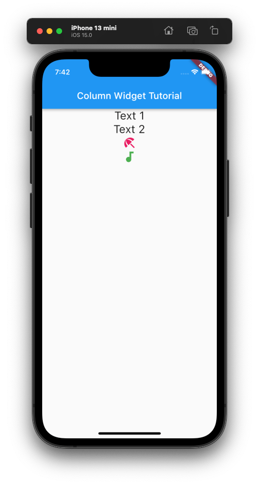 Flutter Column Tutorial TutorialKart