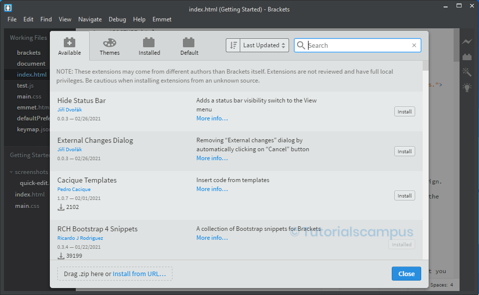 Brackets Extensions Manager