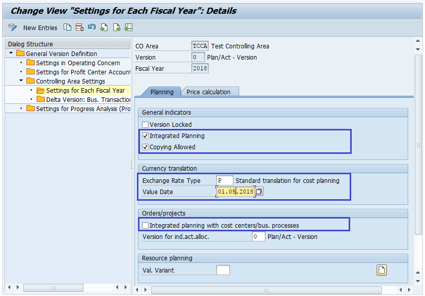 SAP CO Maintain Versions
