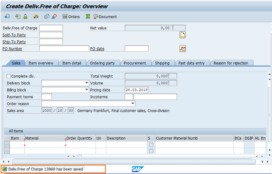 SAP SD Free of Charge Delivery