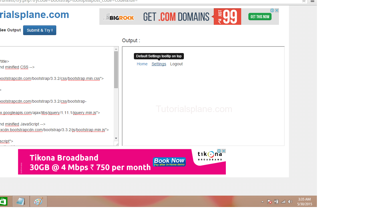 bootstraptooltip Tutorialsplane