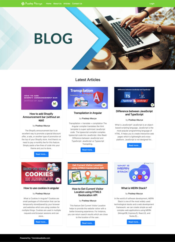 MEAN / Angular Mini Project Tutorialswebsite