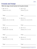 Domain and Range of a Function Worksheets