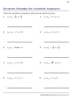 Recursive Formulas for Geometric Sequences Worksheets