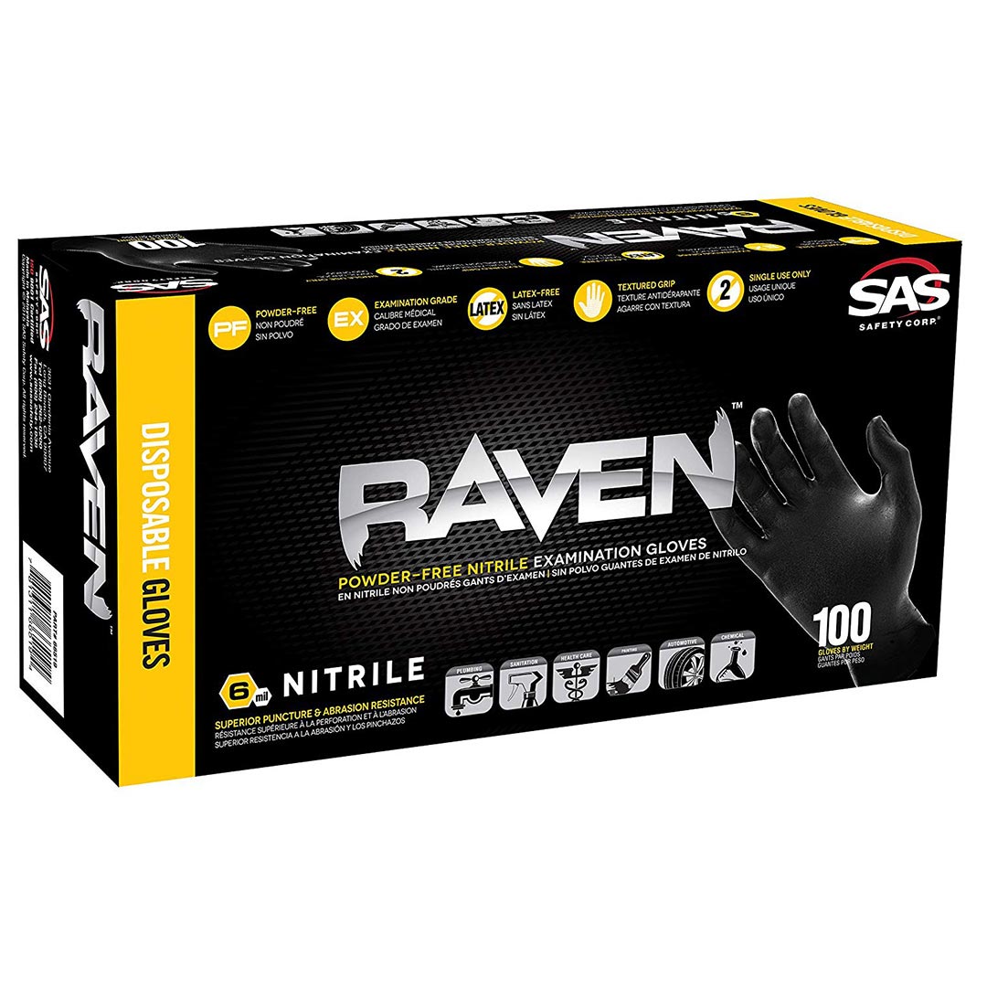 SAS Raven PowderFree Exam Grade Nitrile Gloves (Small) 100 per Box