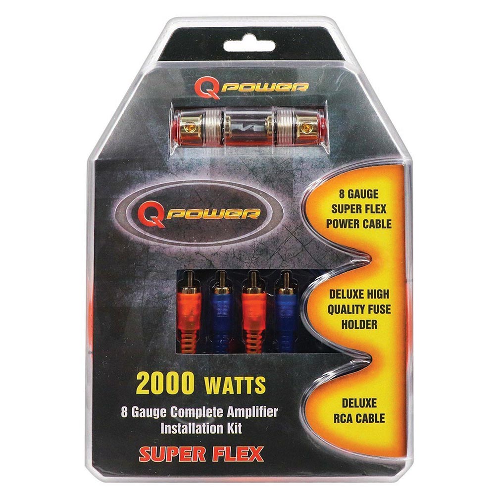 QPower 8 Gauge Amplifier Wiring Kit, Super Flex The