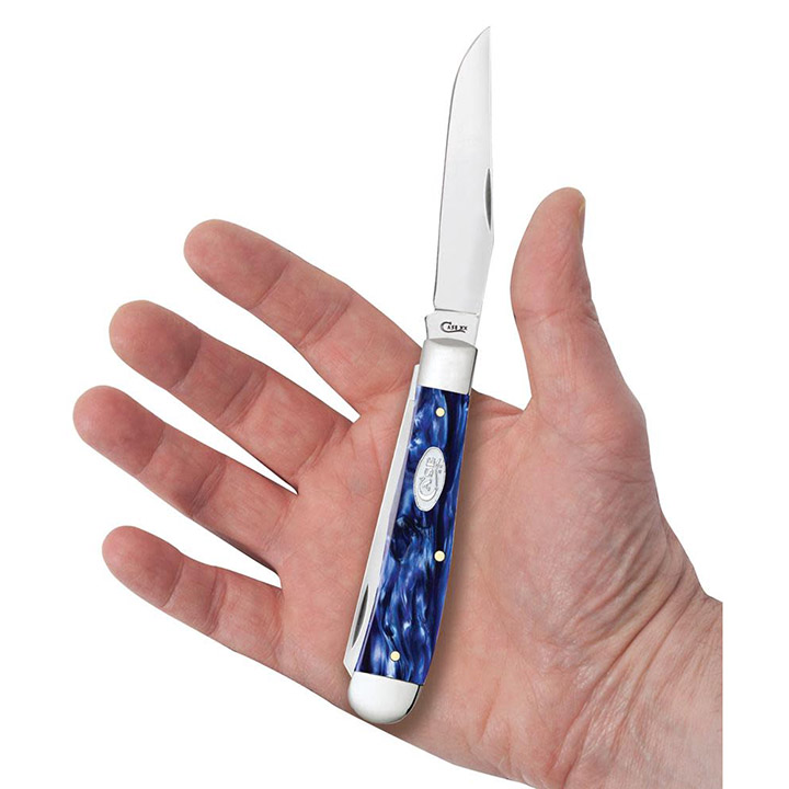Case Knives Blue Pearl Kirinite Trapper Folding Pocket Knife The