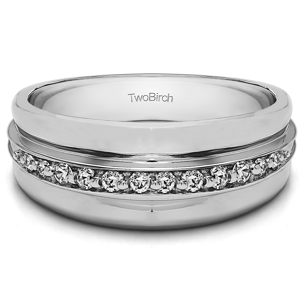 TwoBirch Men's Wedding Rings 0.2 Ct. Thin Prong in Channel Set Men's