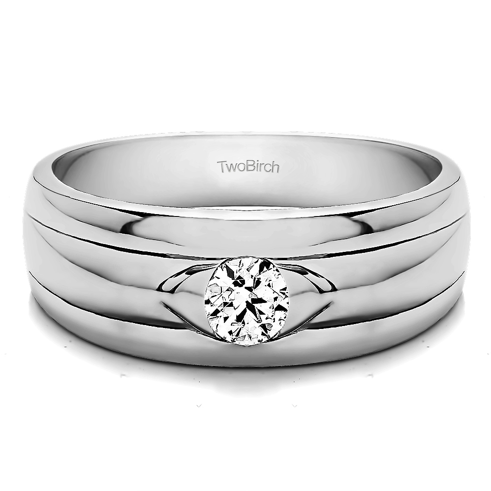 TwoBirch Men's Wedding Rings 0.95 Ct. Burnished Solitaire Men's