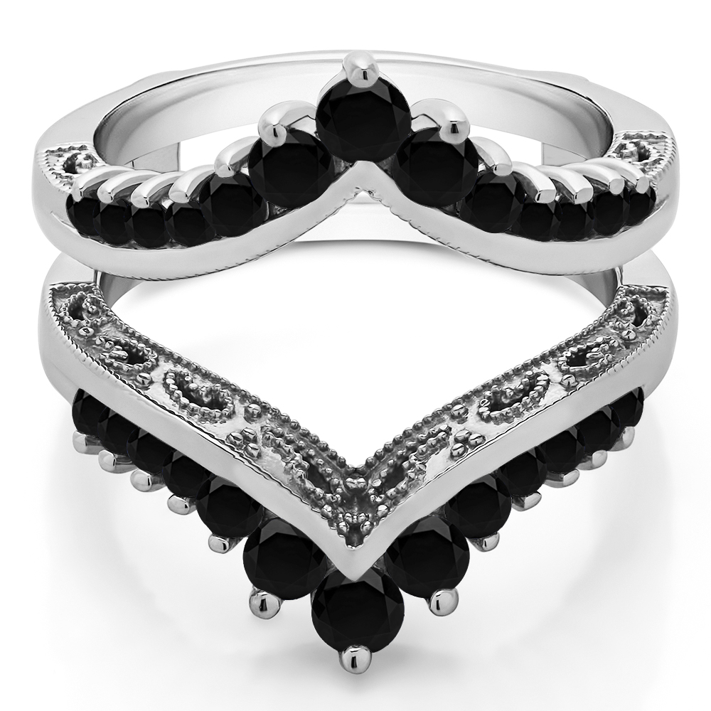 TwoBirch Ring Guards 0.98 Ct. Black Stone Filigree Vintage Wedding