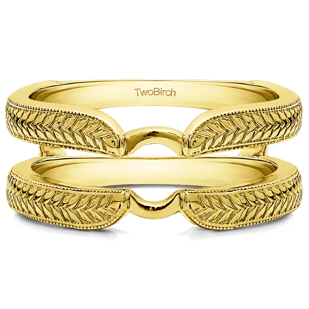 TwoBirch Ring Guards Engraved Cathedral Plain Metal Ring Guard Enhancer in Yellow Gold