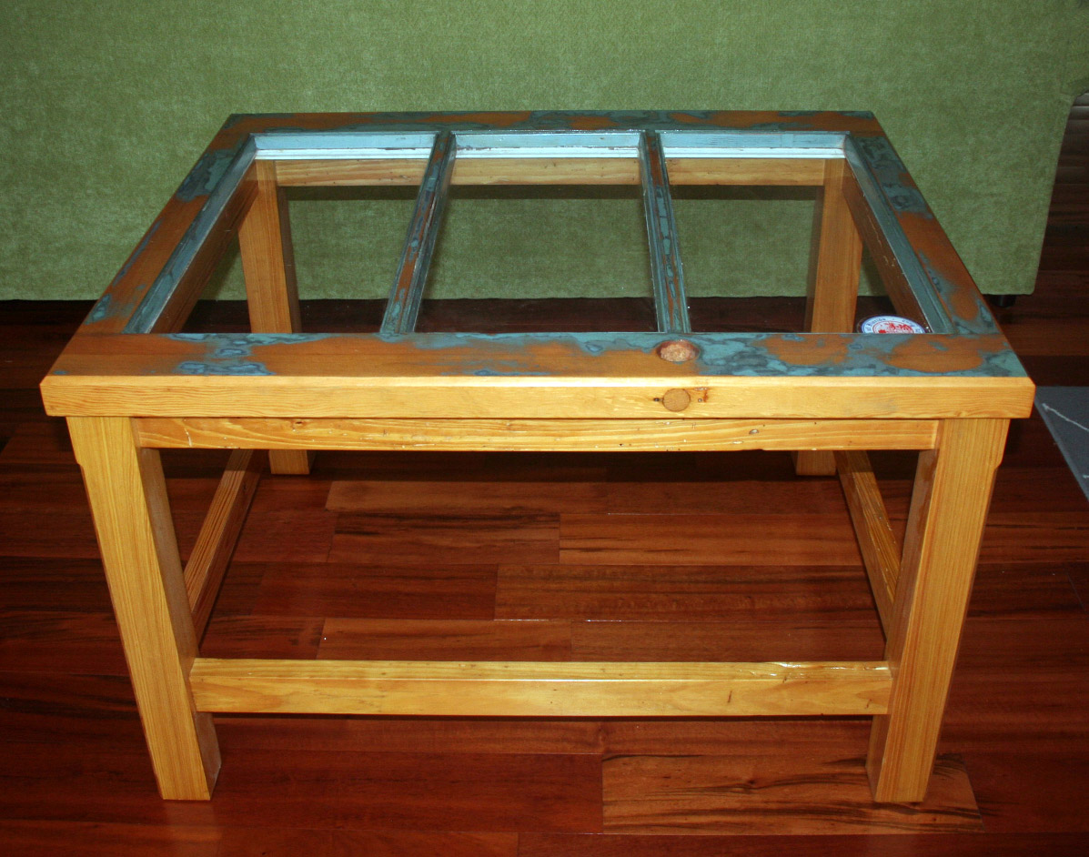 vintage door table with glass two crows designs