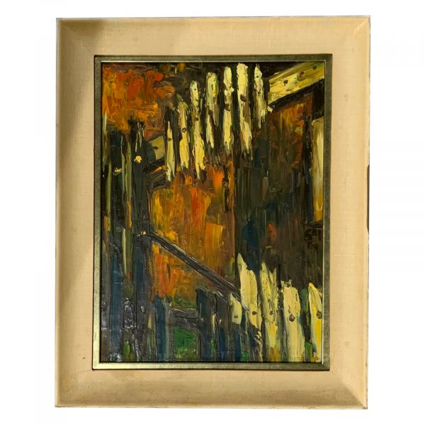 MidCentury Abstract Oil Painting, Signed Two Streets Estates