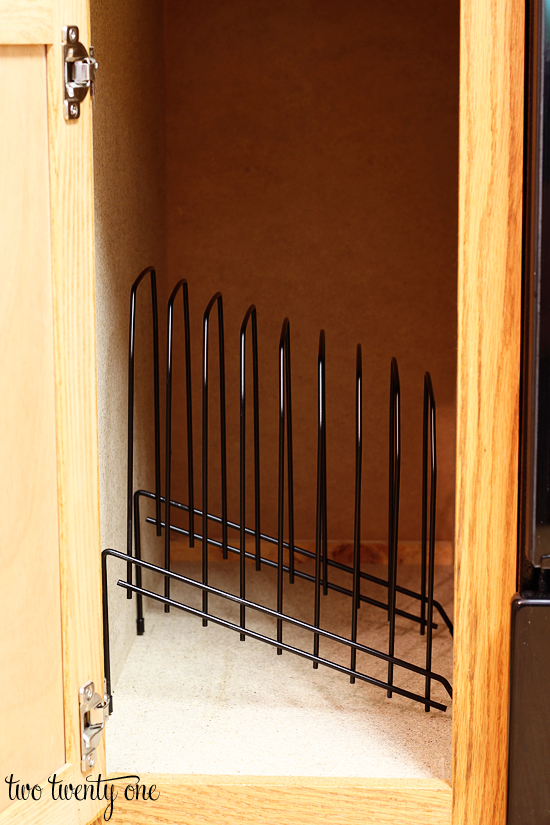 Do your kitchen cabinets need a caution sign? Baking Sheet Organization