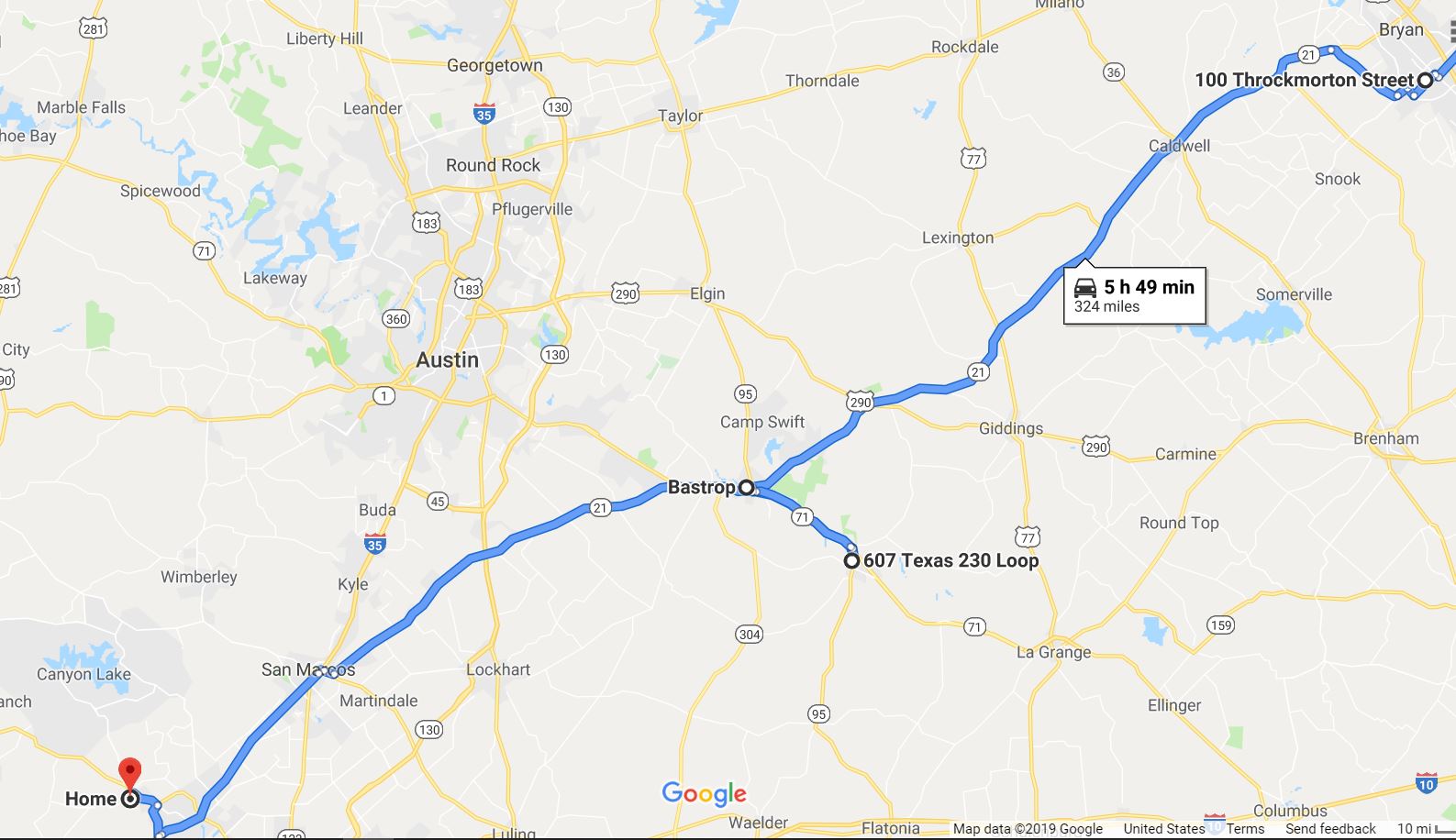 Routes/stop suggestions New Braunfels to Houston Two Wheeled Texans