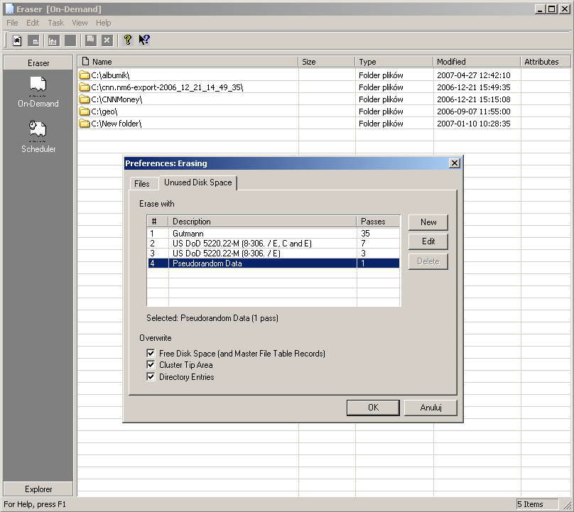 Eraser 6.0.9.2343 program do bezpiecznego kasowania danych