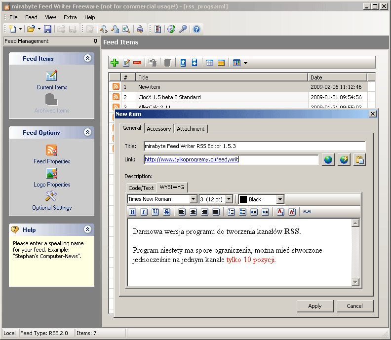 Feed Writer RSS Editor 2.1.0 tworzenie kanałów RSS