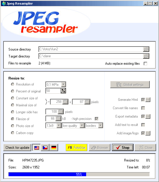 JPEG Resampler 5.0 program do zmiany wymiarów zdjęć