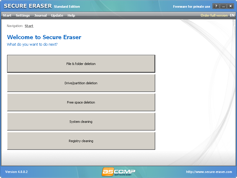 Secure Eraser 4.003 program do bezpiecznego kasowania danych