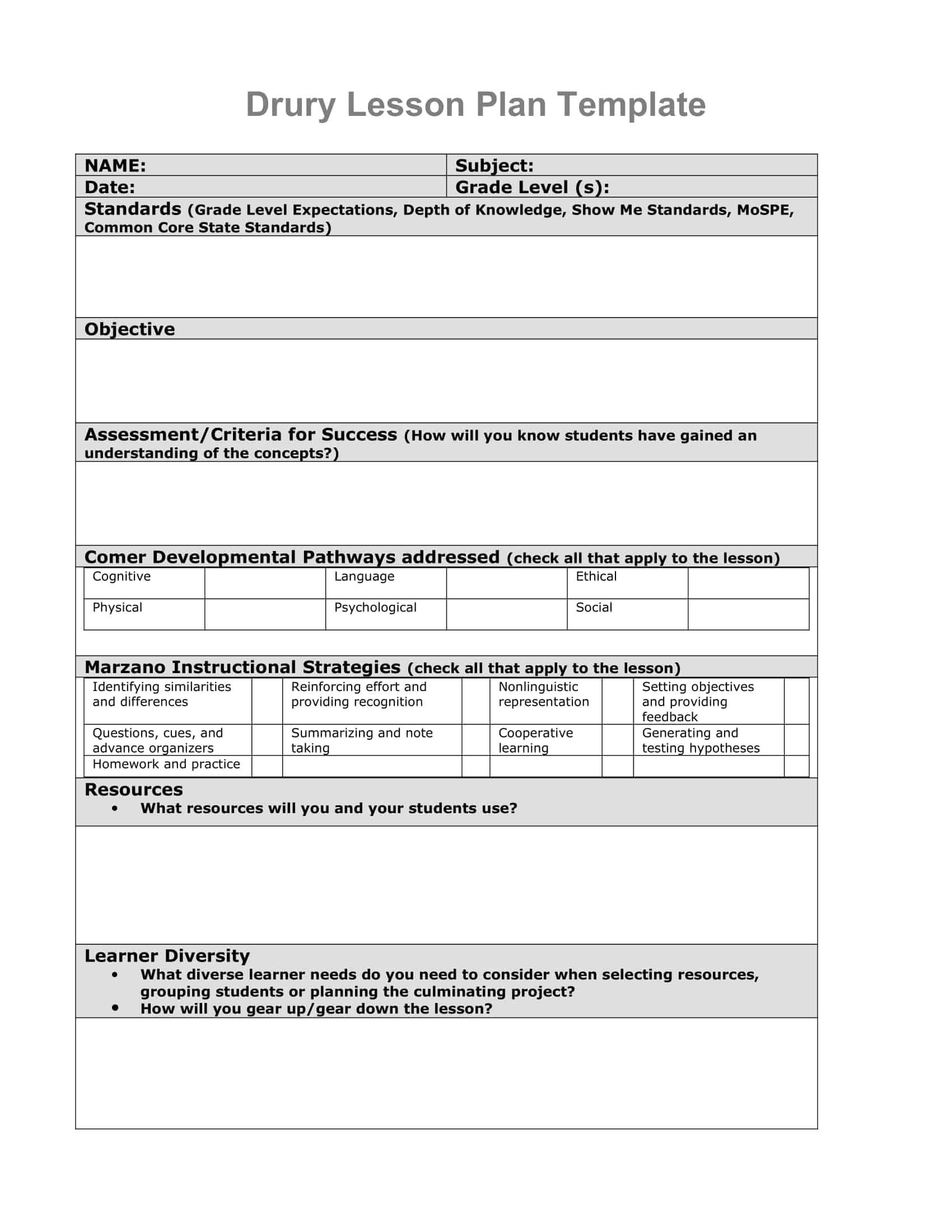 Free Printable Lesson Plan Templates [PDF, Word] Preschool, Elementary
