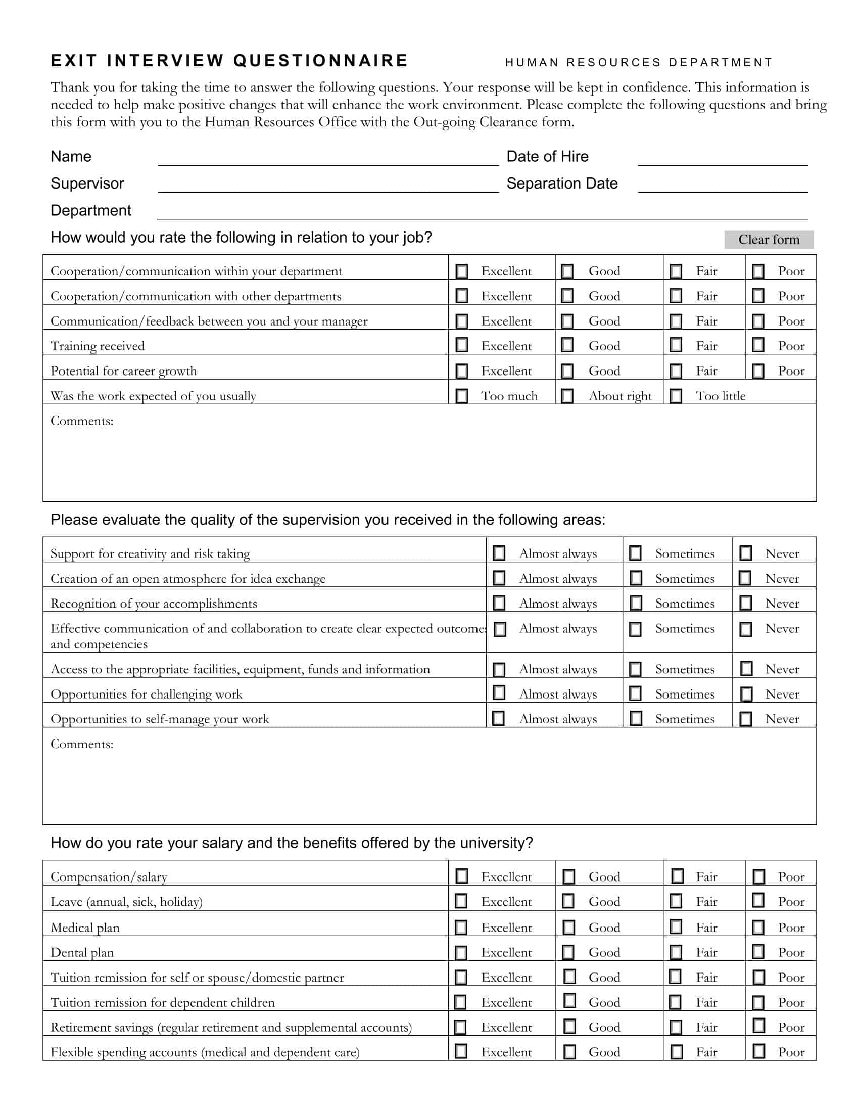 Free Printable Exit Interview Templates [Word, PDF, Excel]