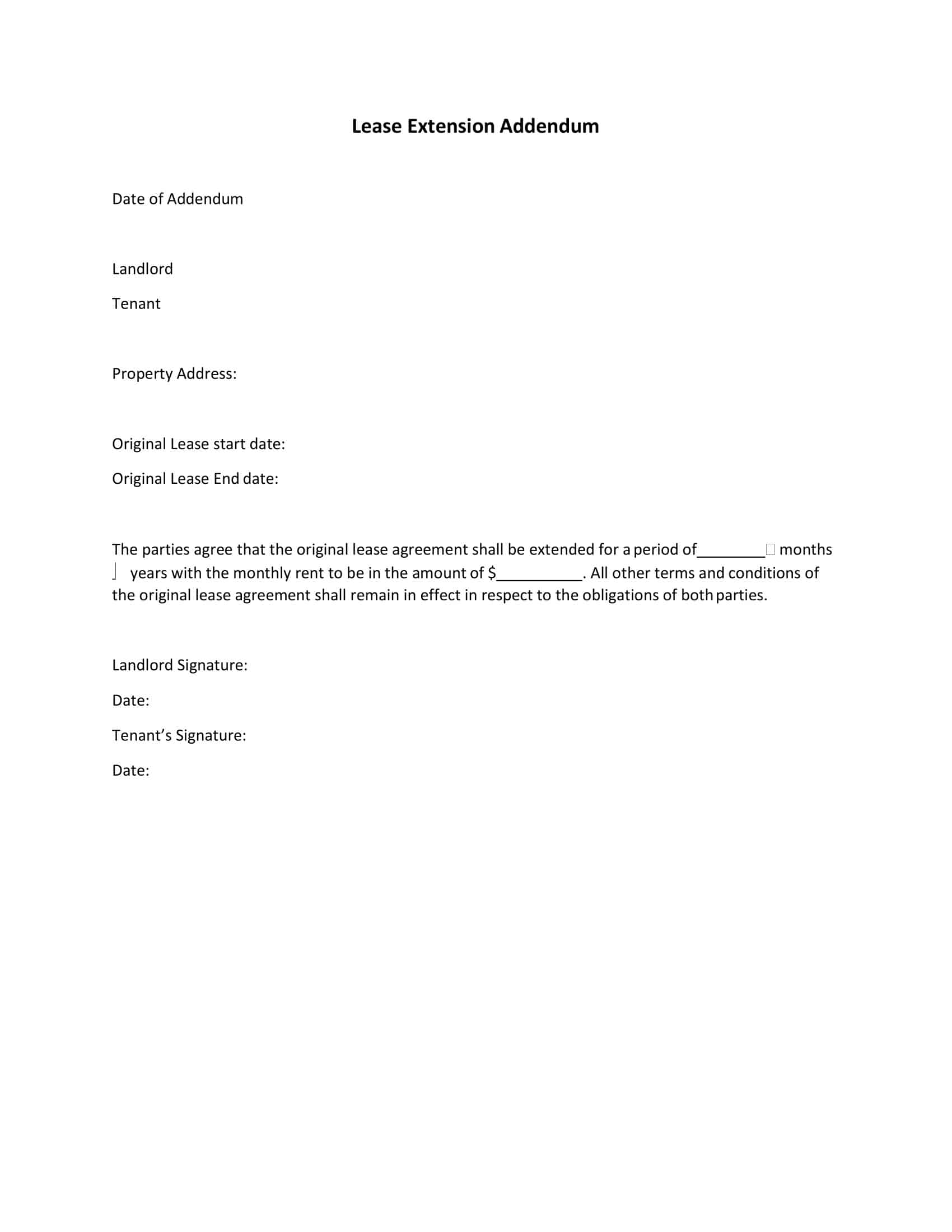 Free Printable Lease Extension Addendum Templates [PDF, Word]