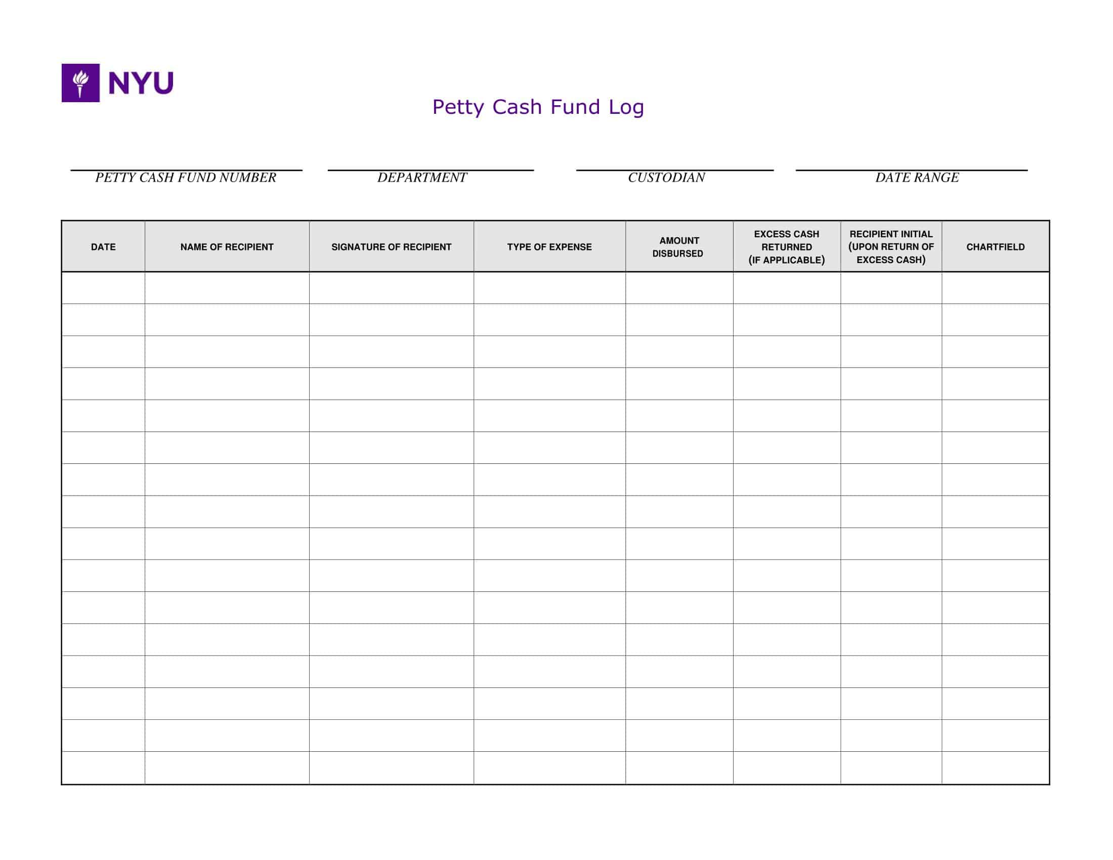 Free Printable Petty Cash Log Templates [Excel, Word, PDF]