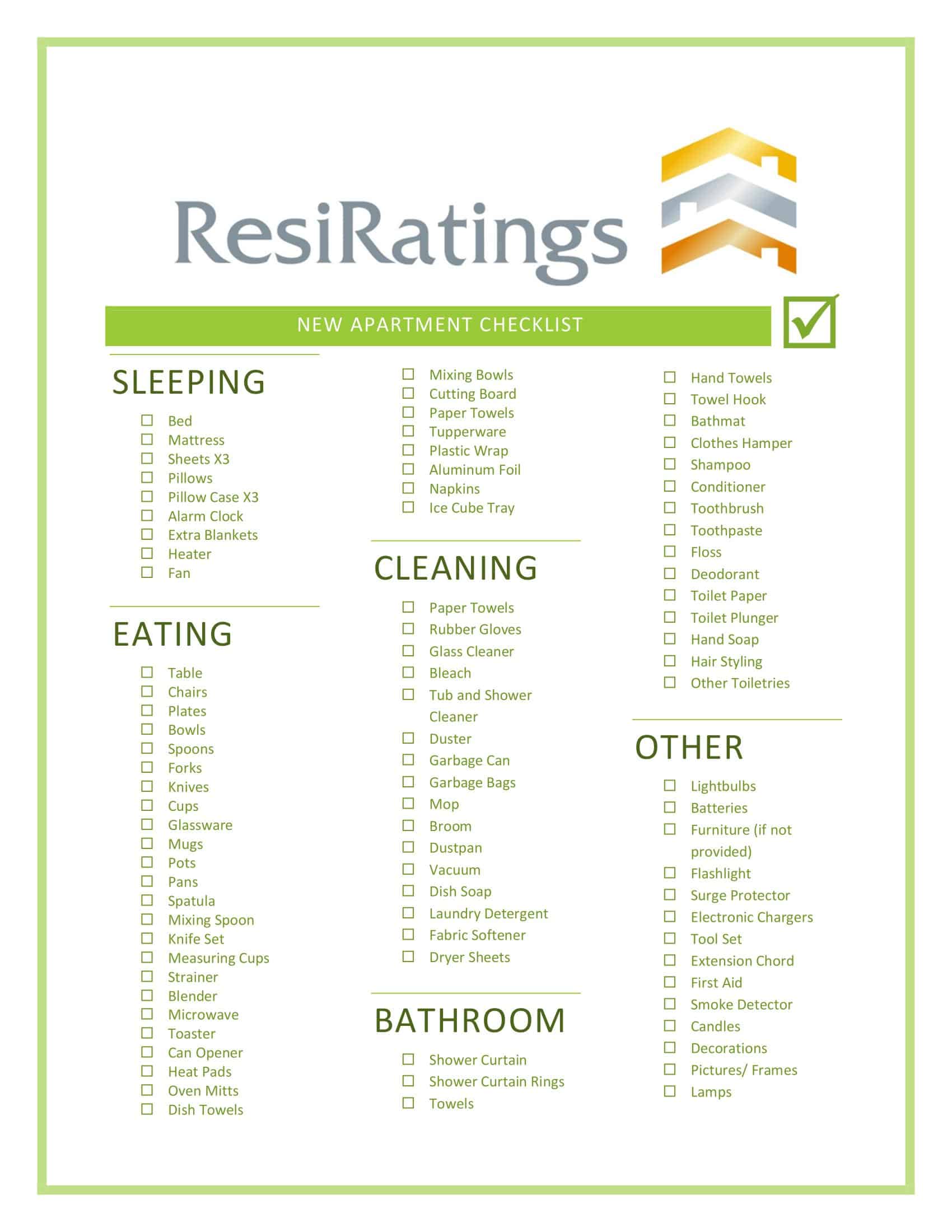 Free Printable Apartment Checklist Templates [Excel, PDF, Word]