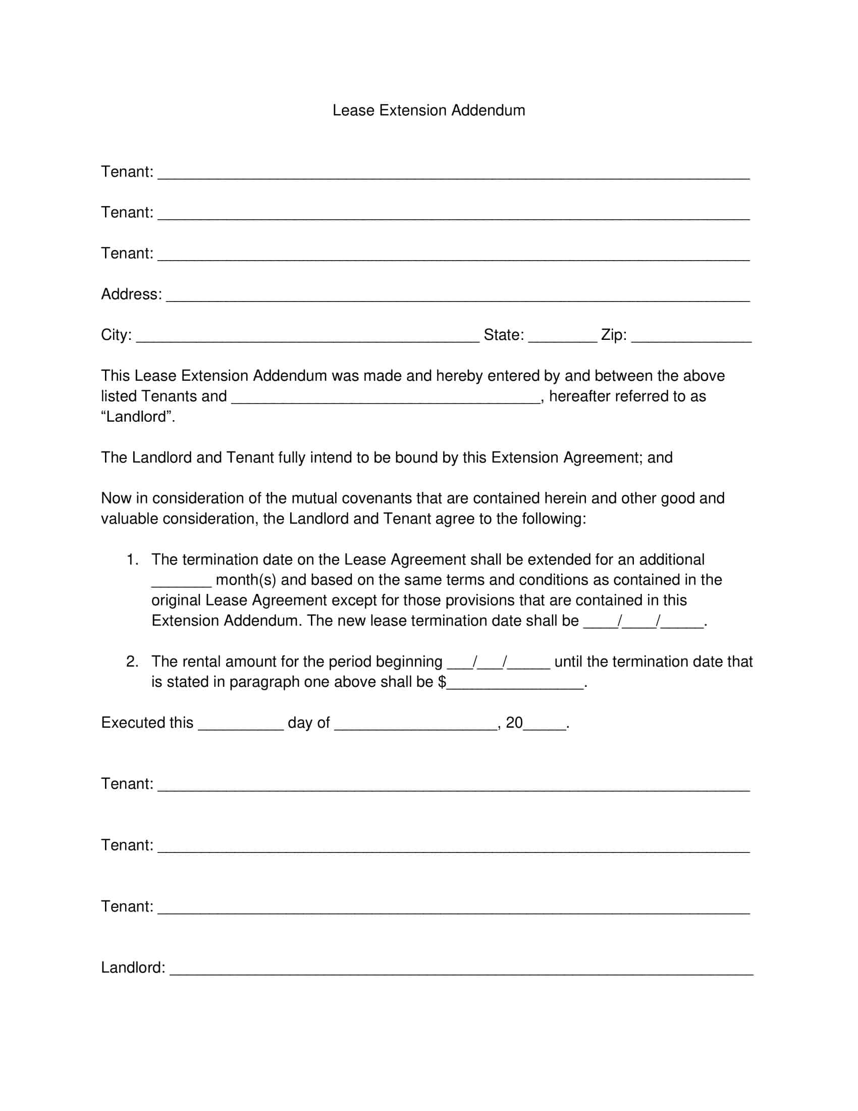 Free Printable Lease Extension Addendum Templates [PDF, Word]