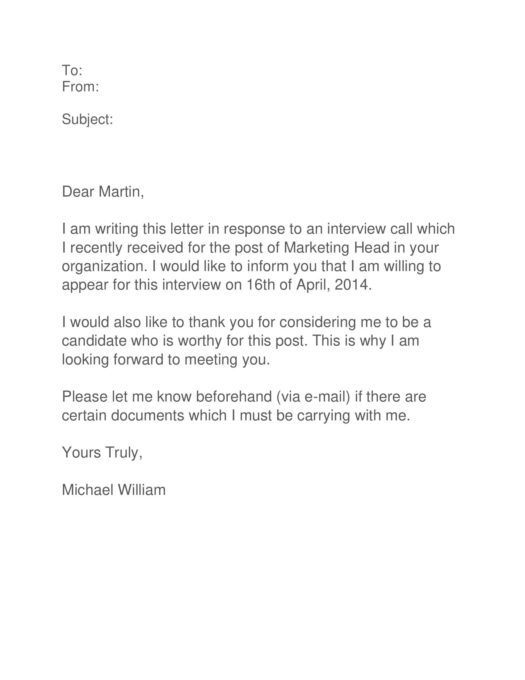 Free Printable Interview Acceptance Email Templates [Reply] Sample