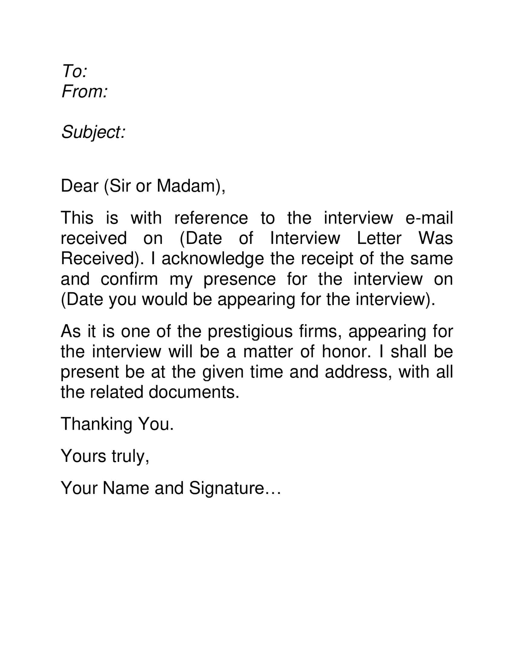 Free Printable Interview Acceptance Email Templates [Reply] Sample