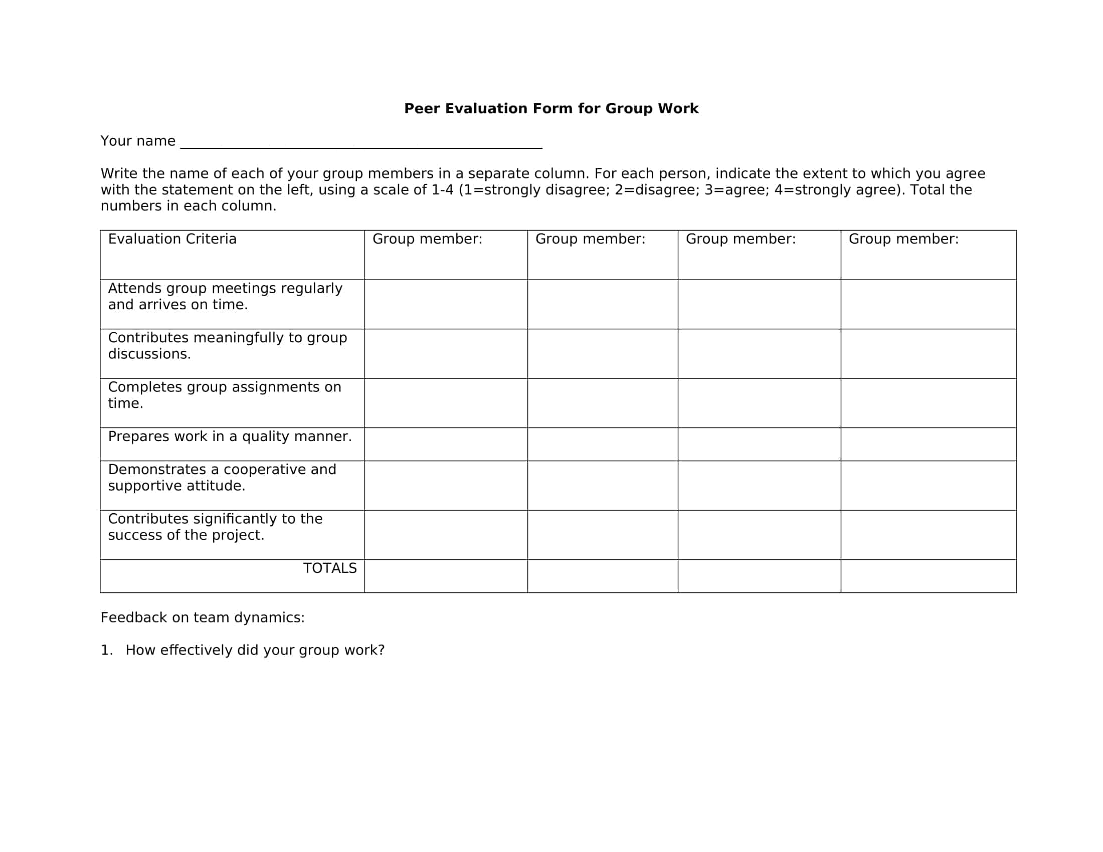 Free Printable Peer Evaluation Templates [PDF, Excel] / Students, Group